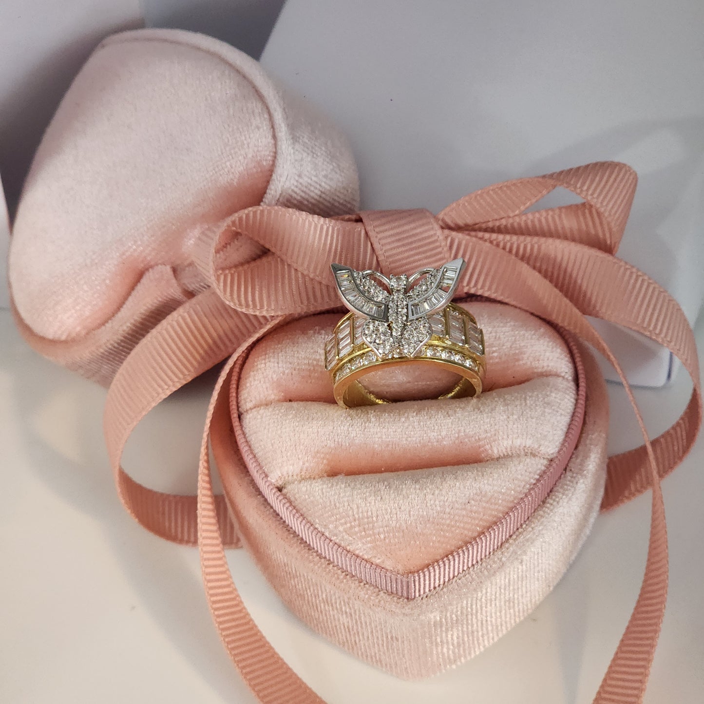 Butterfly Engagement Ring in White Gold