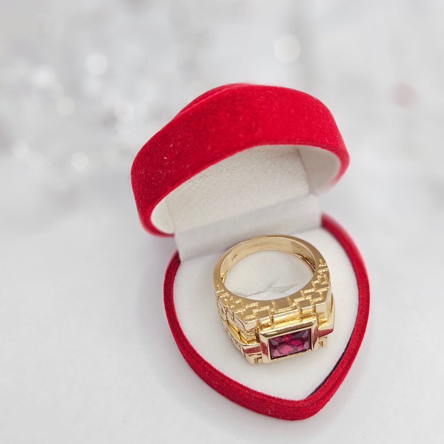 Red Square Stone Ring