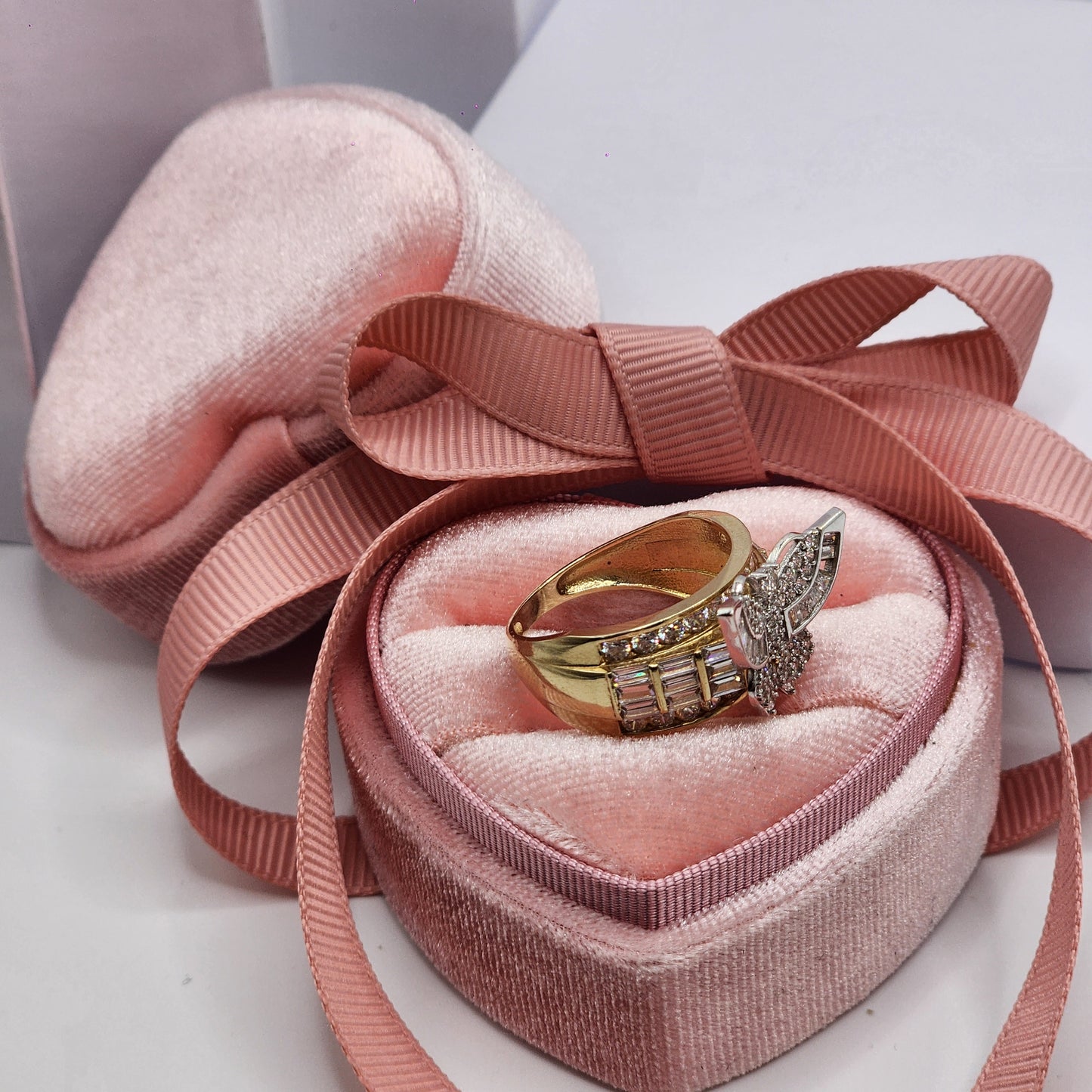 Butterfly Engagement Ring in White Gold