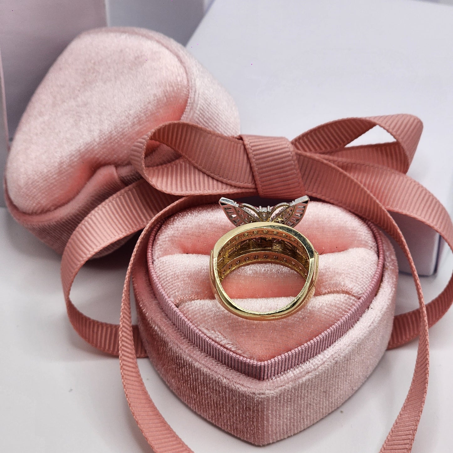 Butterfly Engagement Ring in White Gold