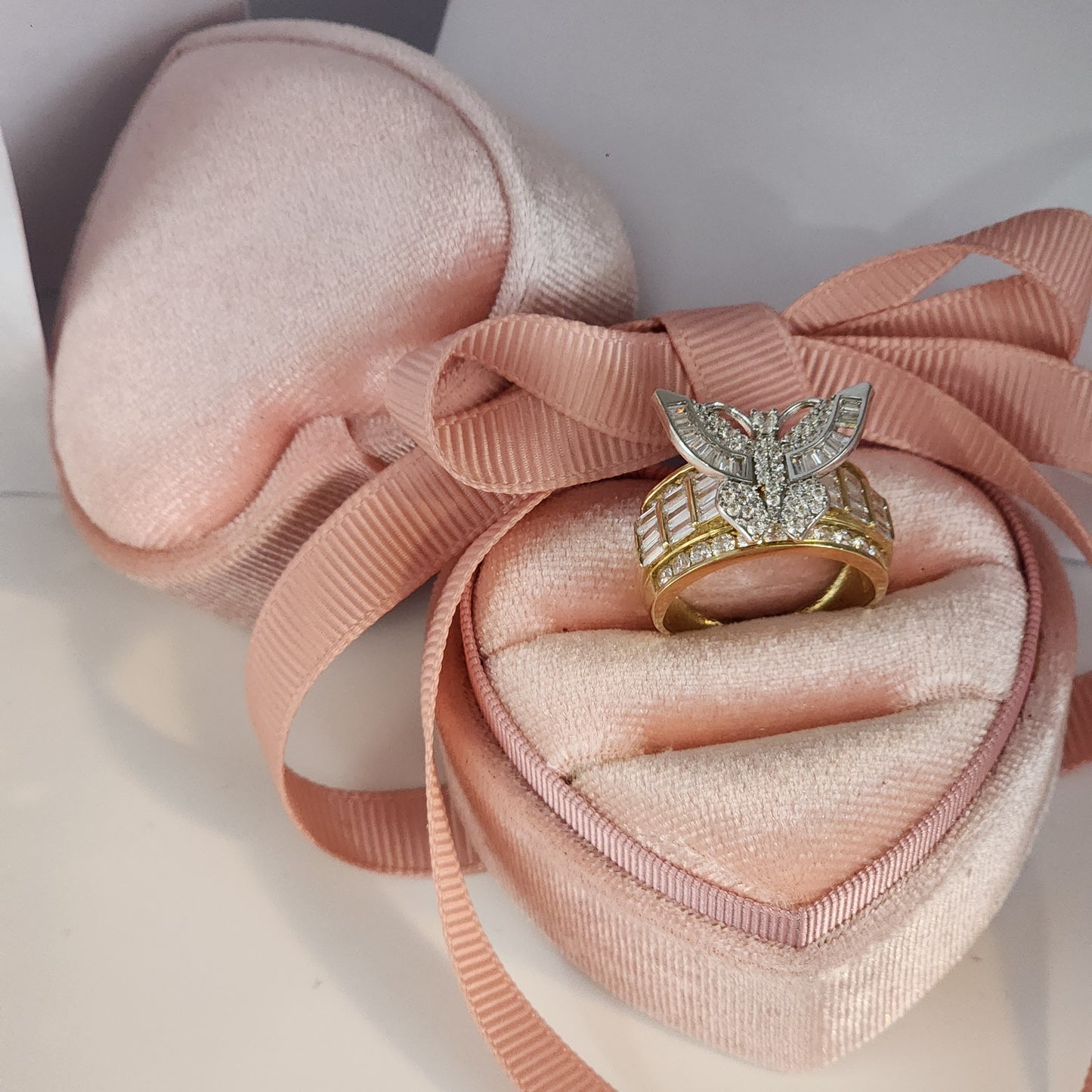 Butterfly Engagement Ring in White Gold