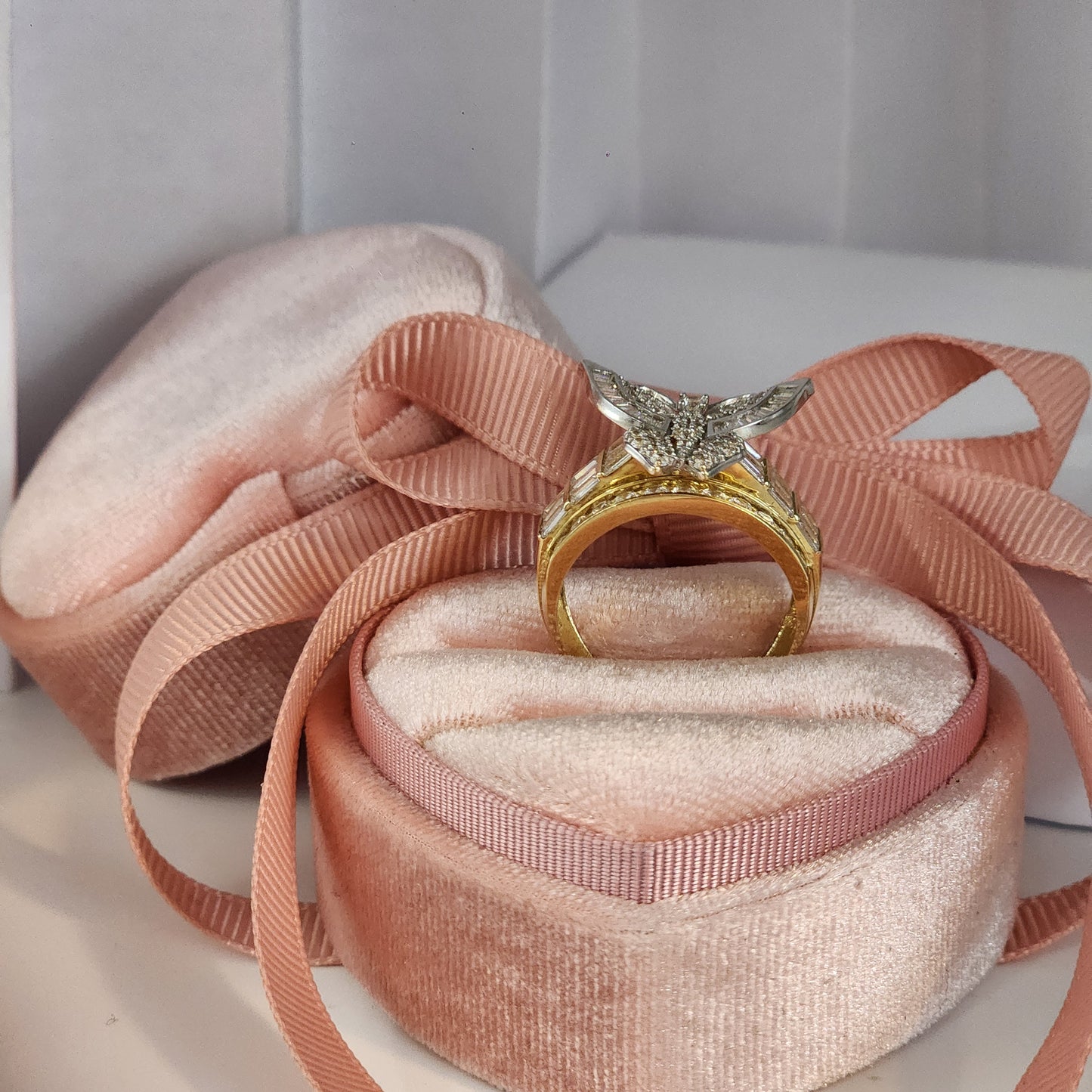 Butterfly Engagement Ring in White Gold