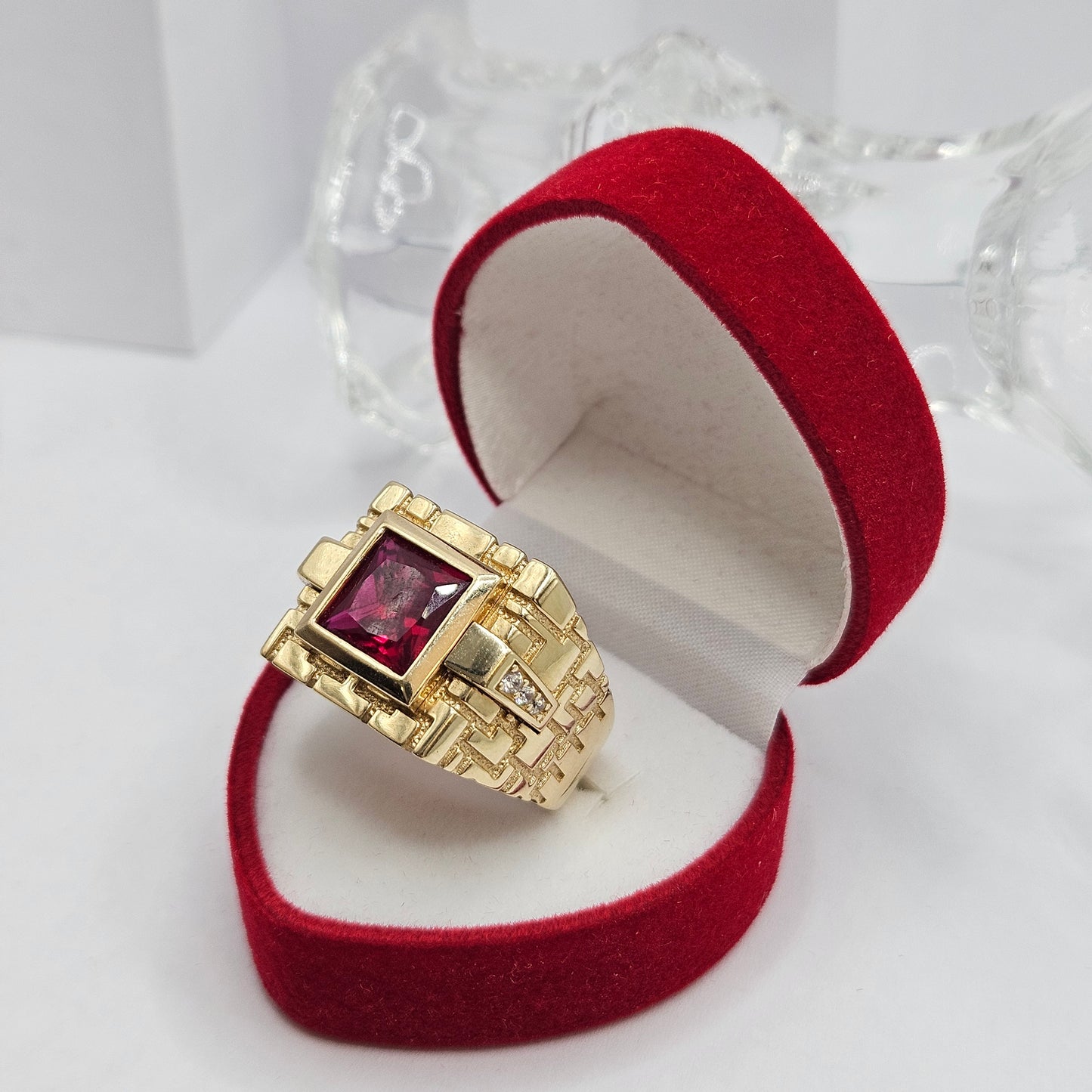 Red Square Stone Ring