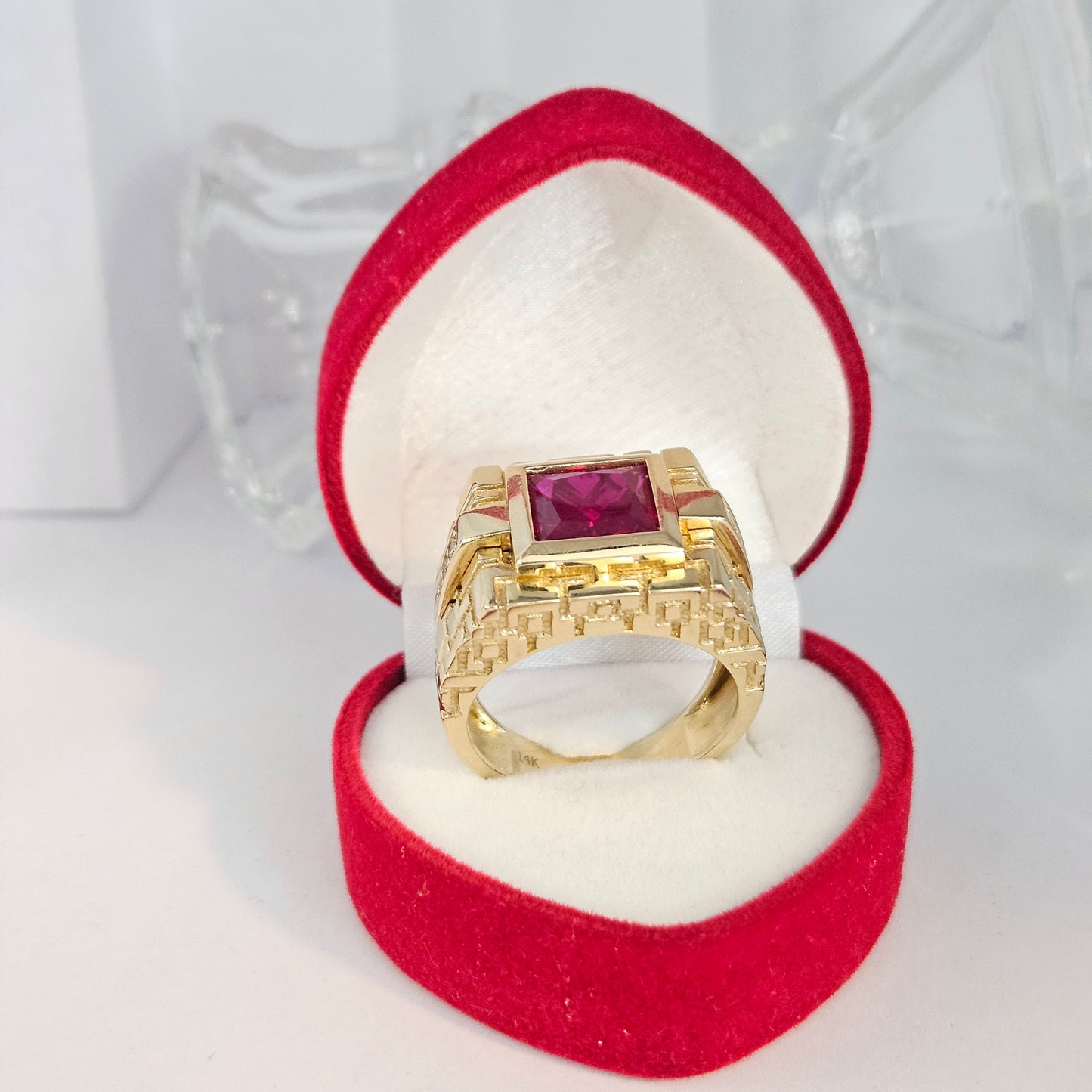 Red Square Stone Ring