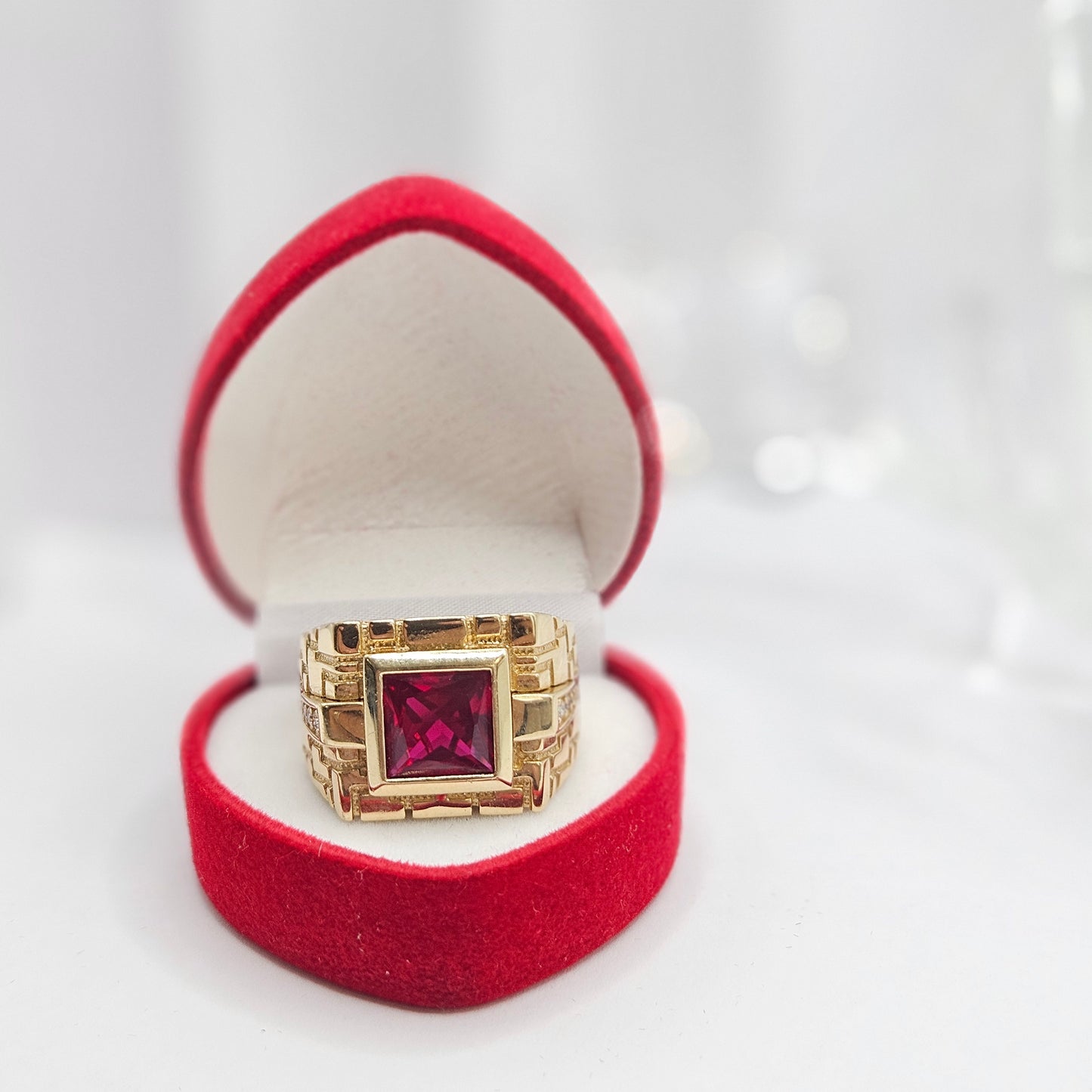 Red Square Stone Ring