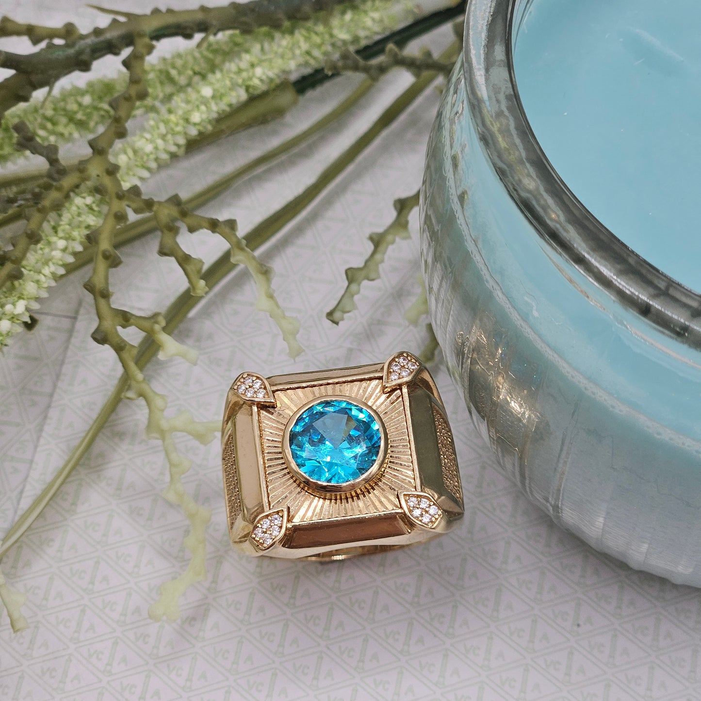 Square Cut and Blue Stone Ring