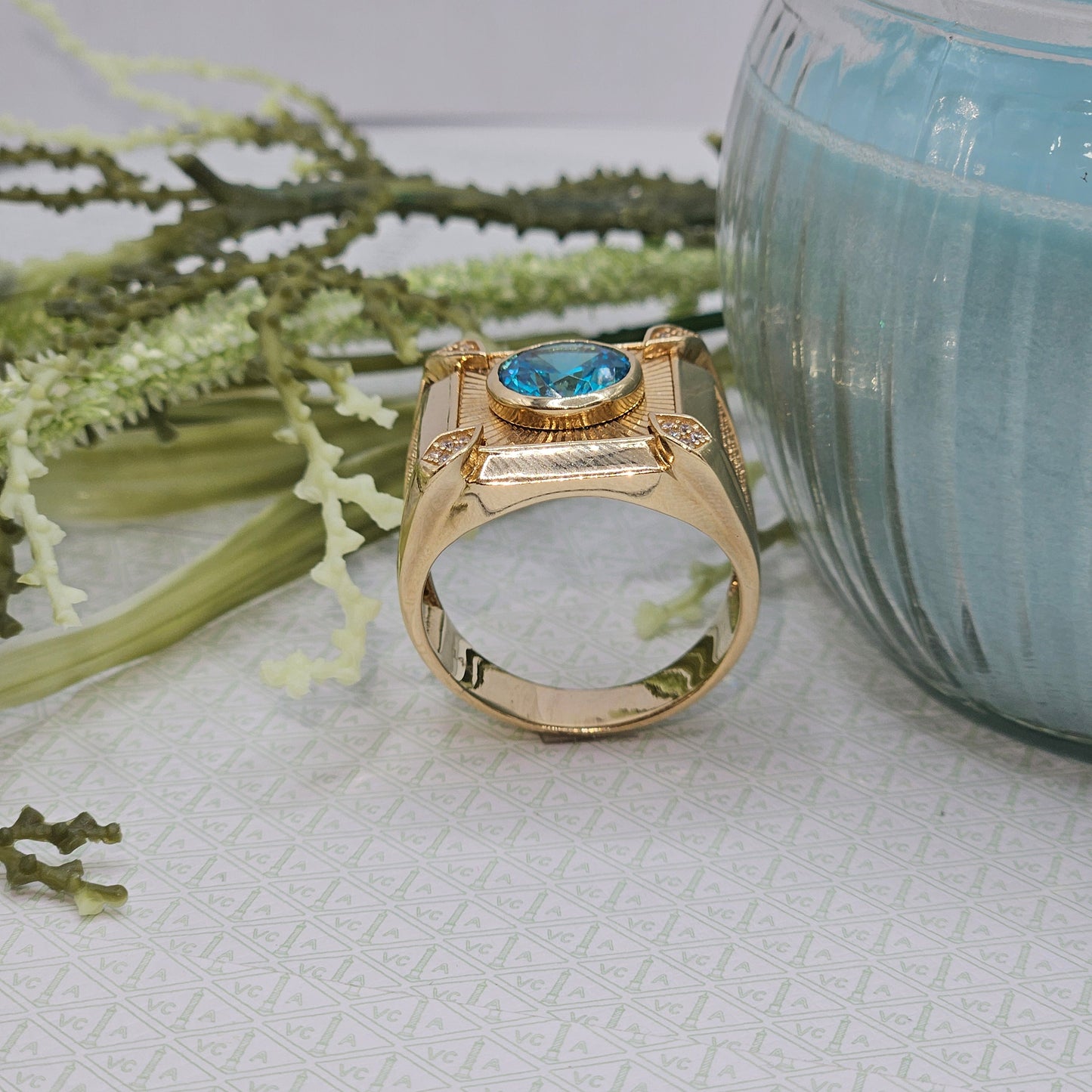 Square Cut and Blue Stone Ring