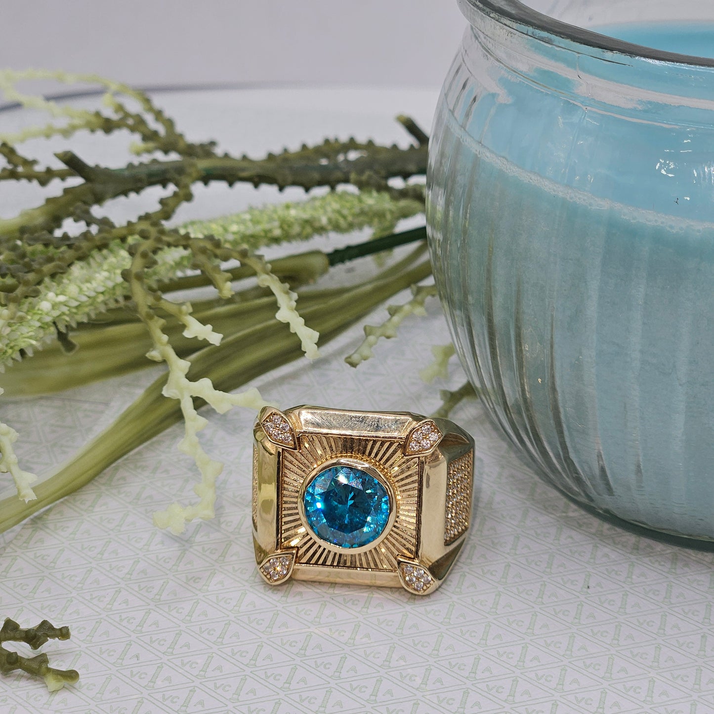 Square Cut and Blue Stone Ring