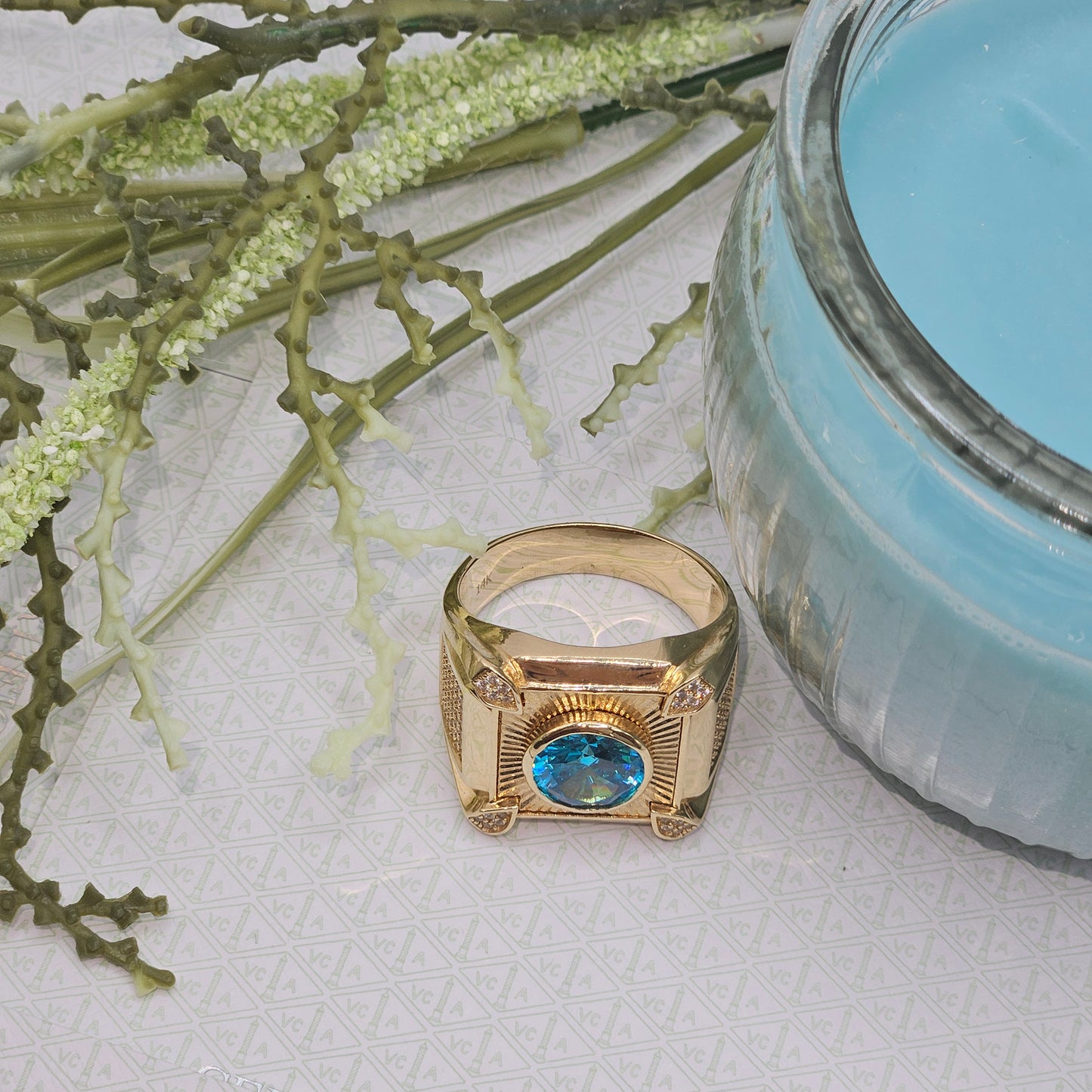 Square Cut and Blue Stone Ring