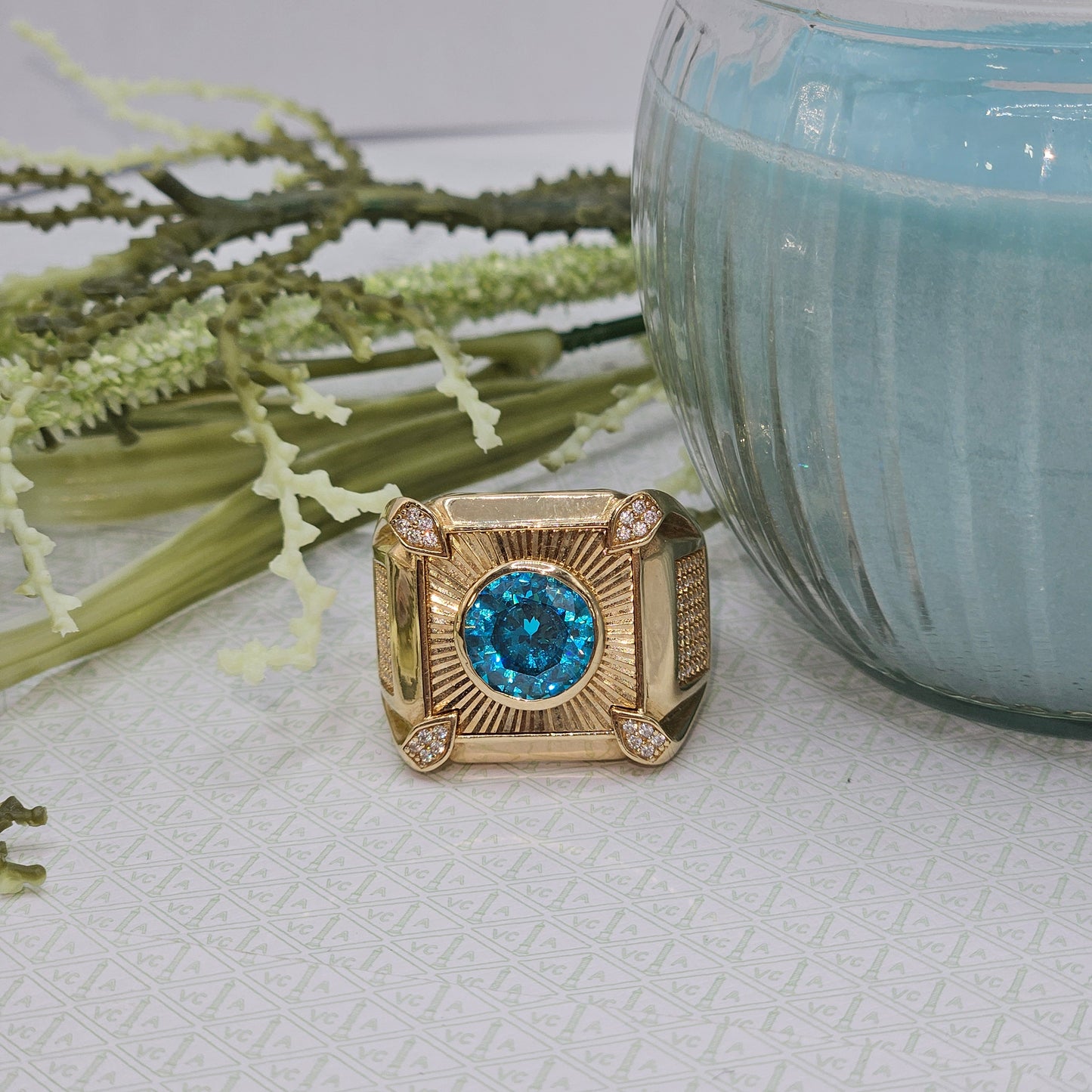 Square Cut and Blue Stone Ring