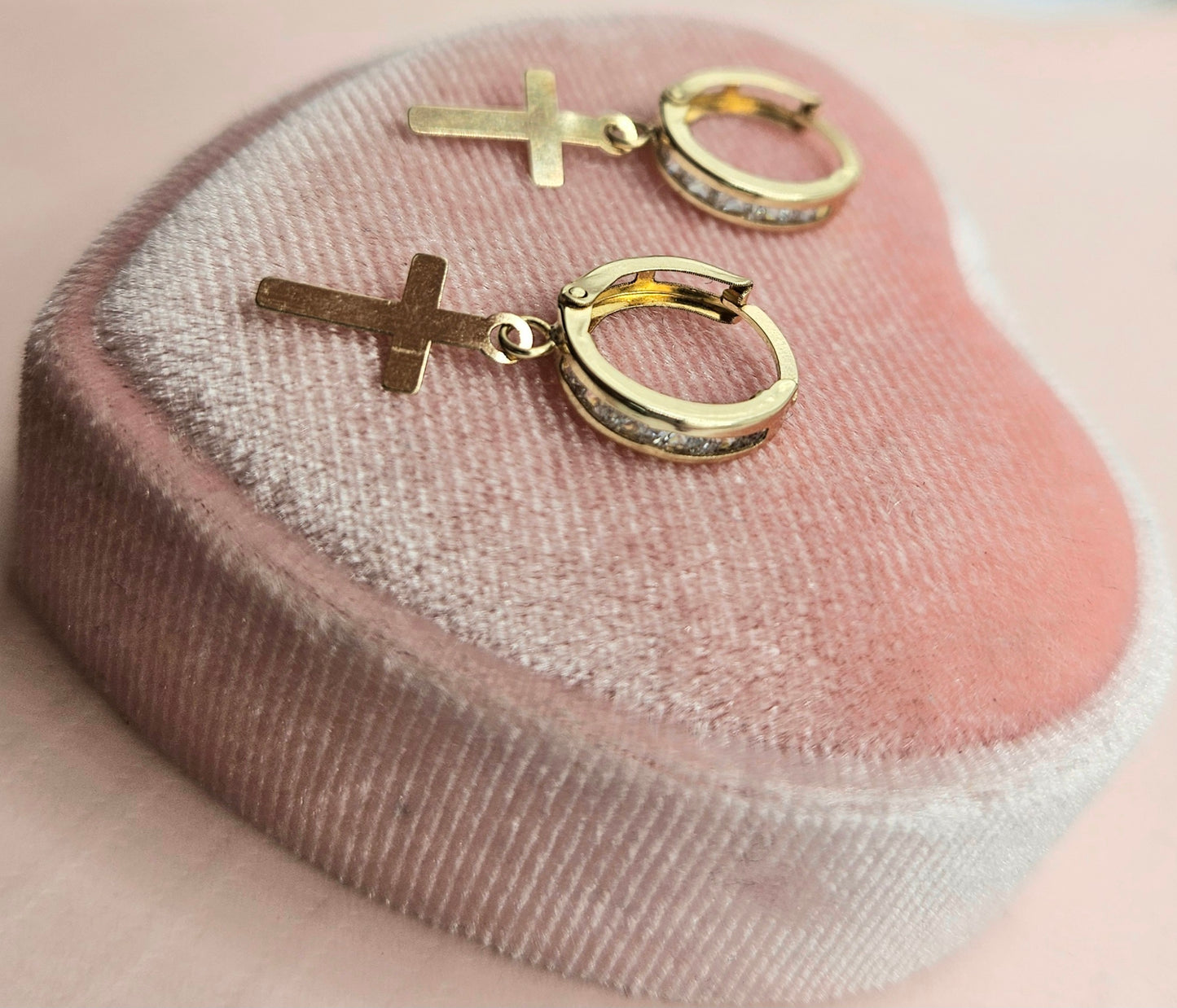 Small Stone and Cross Hoops