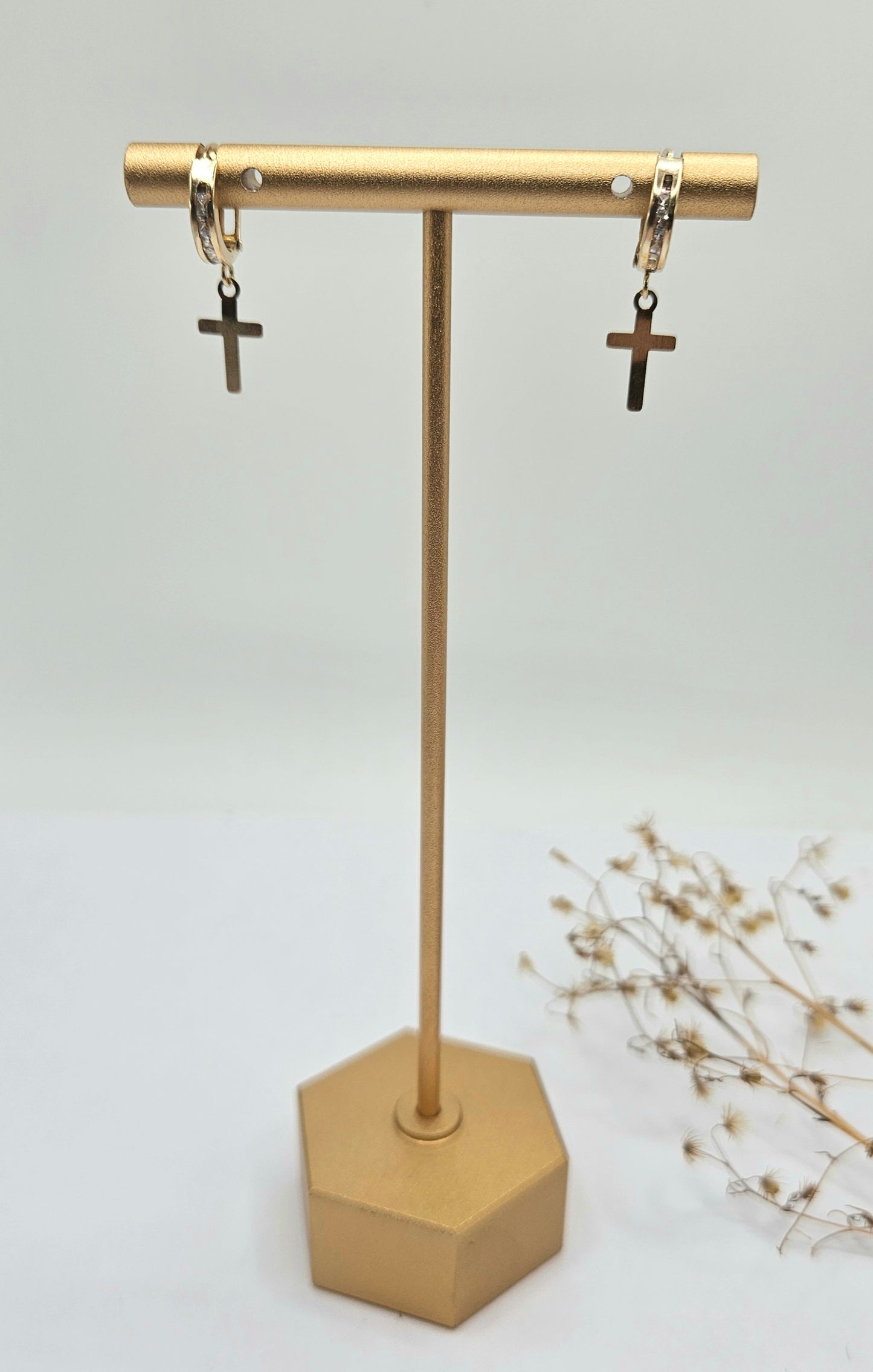 Small Stone and Cross Hoops