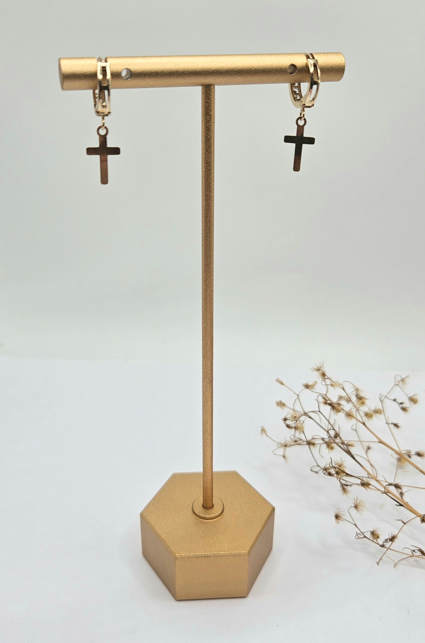 Small Stone and Cross Hoops