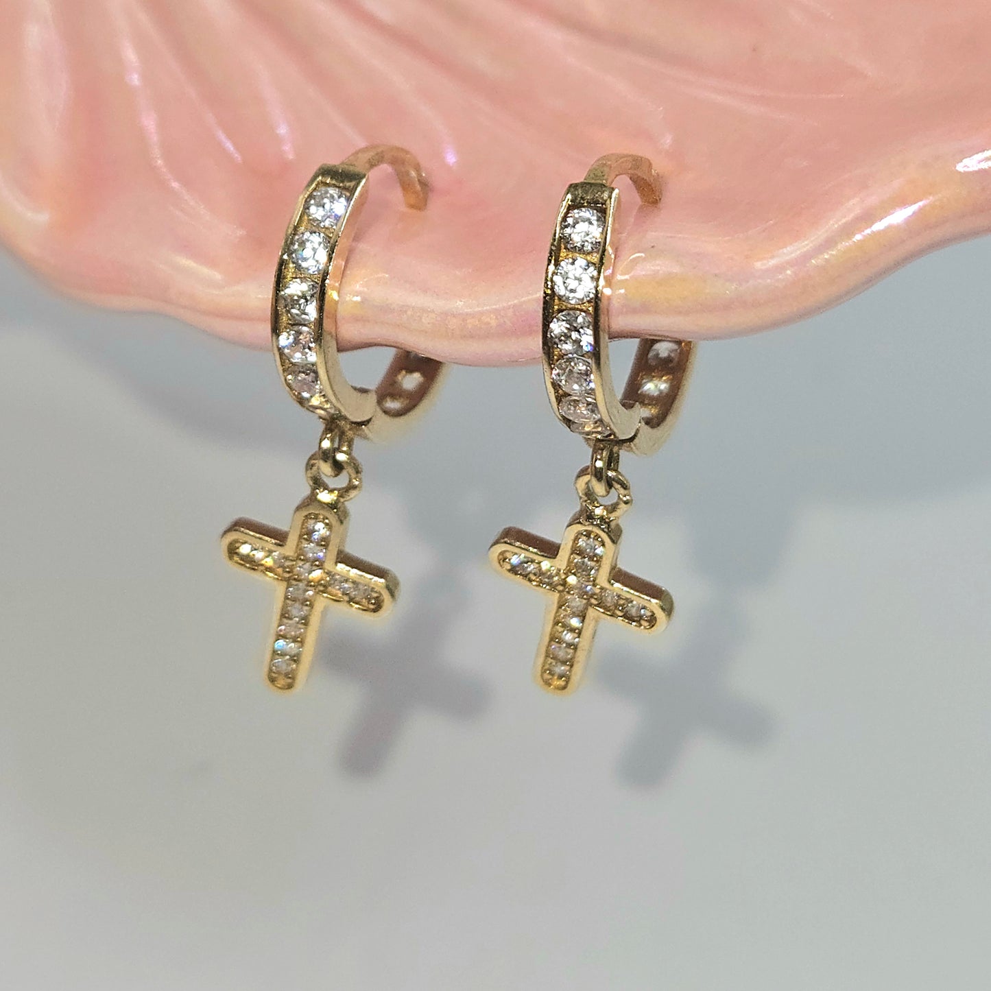 Small Hoops with Stones and Cross