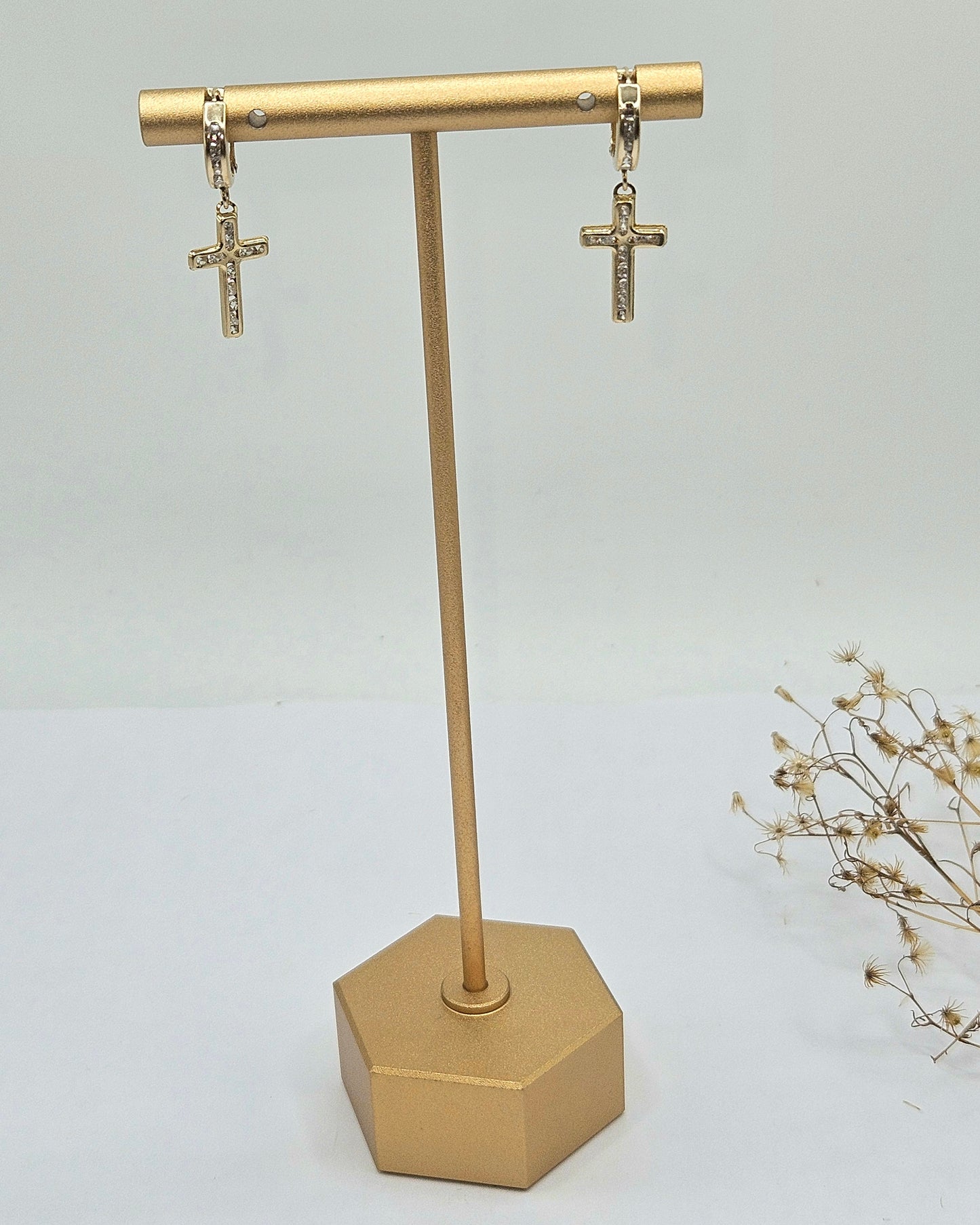 Small Hoops with Cross and Stones