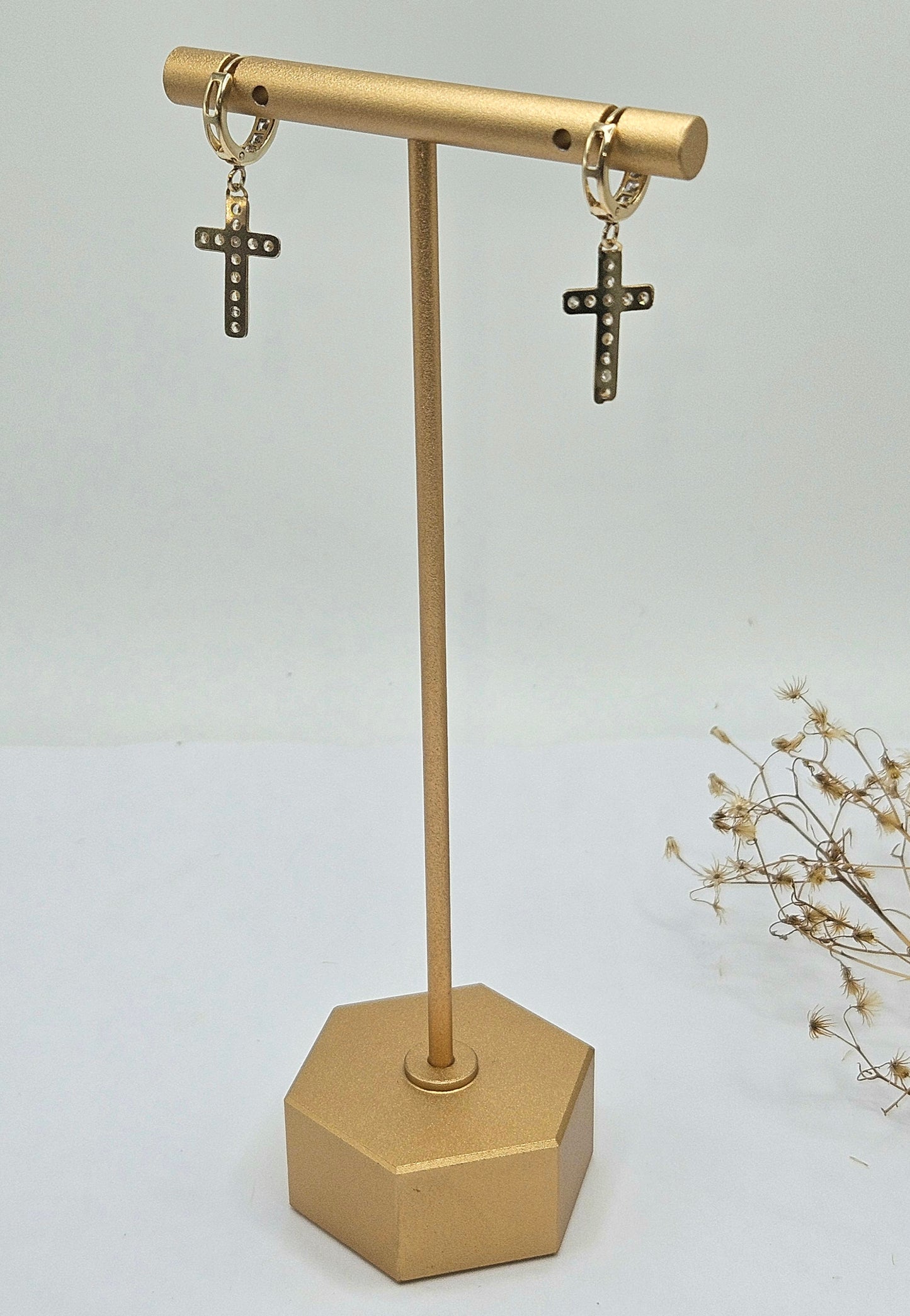 Small Hoops with Cross and Stones