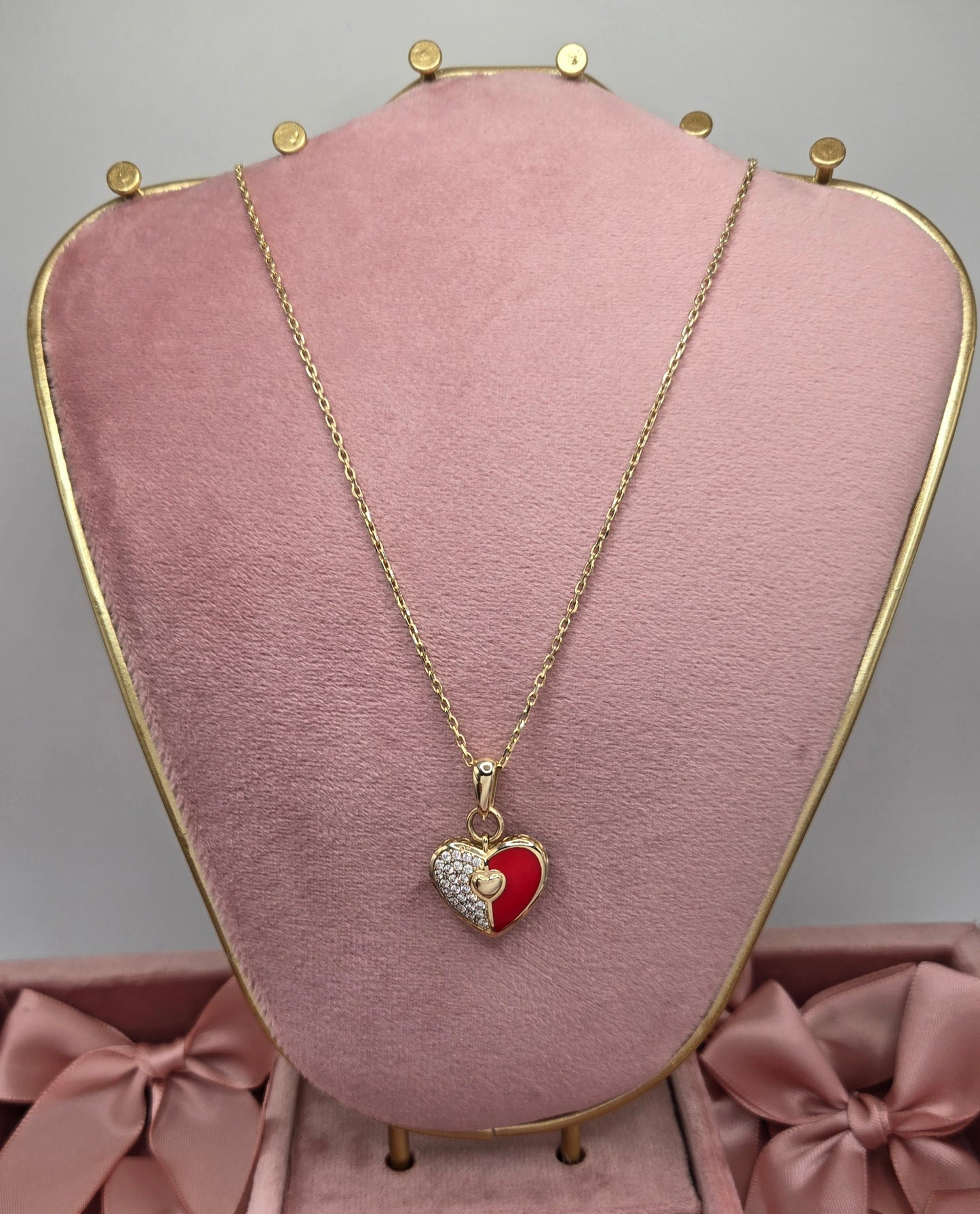Fine Square Link Chain and Heart Pendant