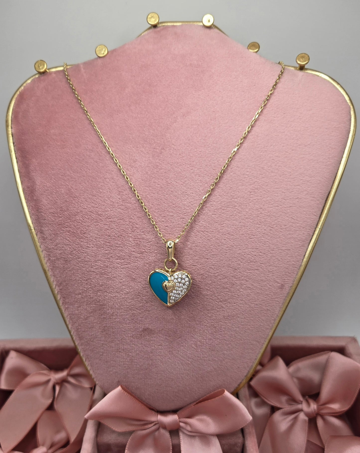 Fine Square Link Chain and Heart Pendant