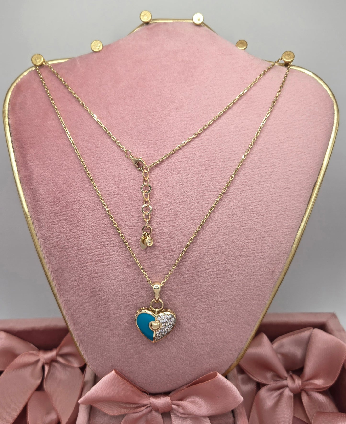 Fine Square Link Chain and Heart Pendant