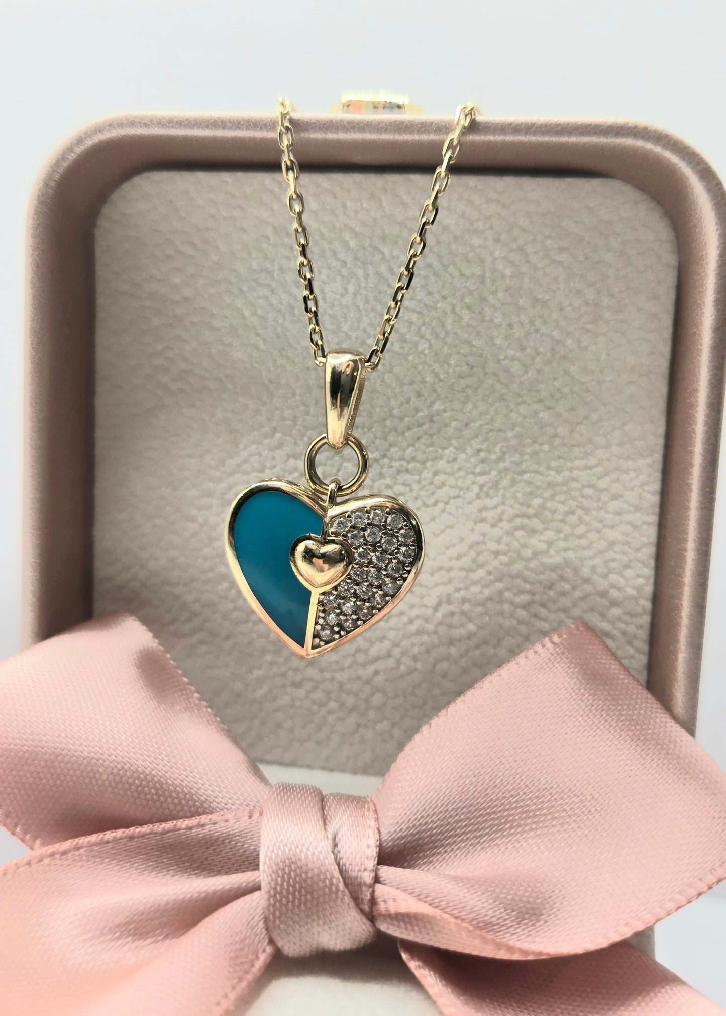 Fine Square Link Chain and Heart Pendant